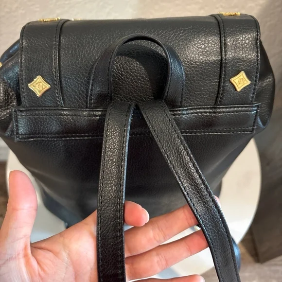 MCM Black Leather Backpack with Gold Accents - Picture 3 of 11